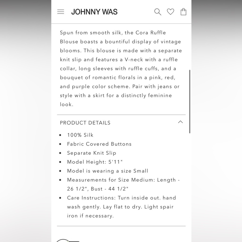 Johnny Was Silk Floral CORA RUFFLE BLOUSE - Picture 5 of 12